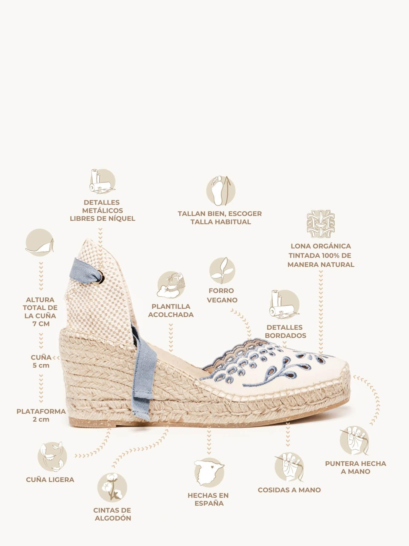 Romero Cuña Media Lona Bordada Azul Jeans