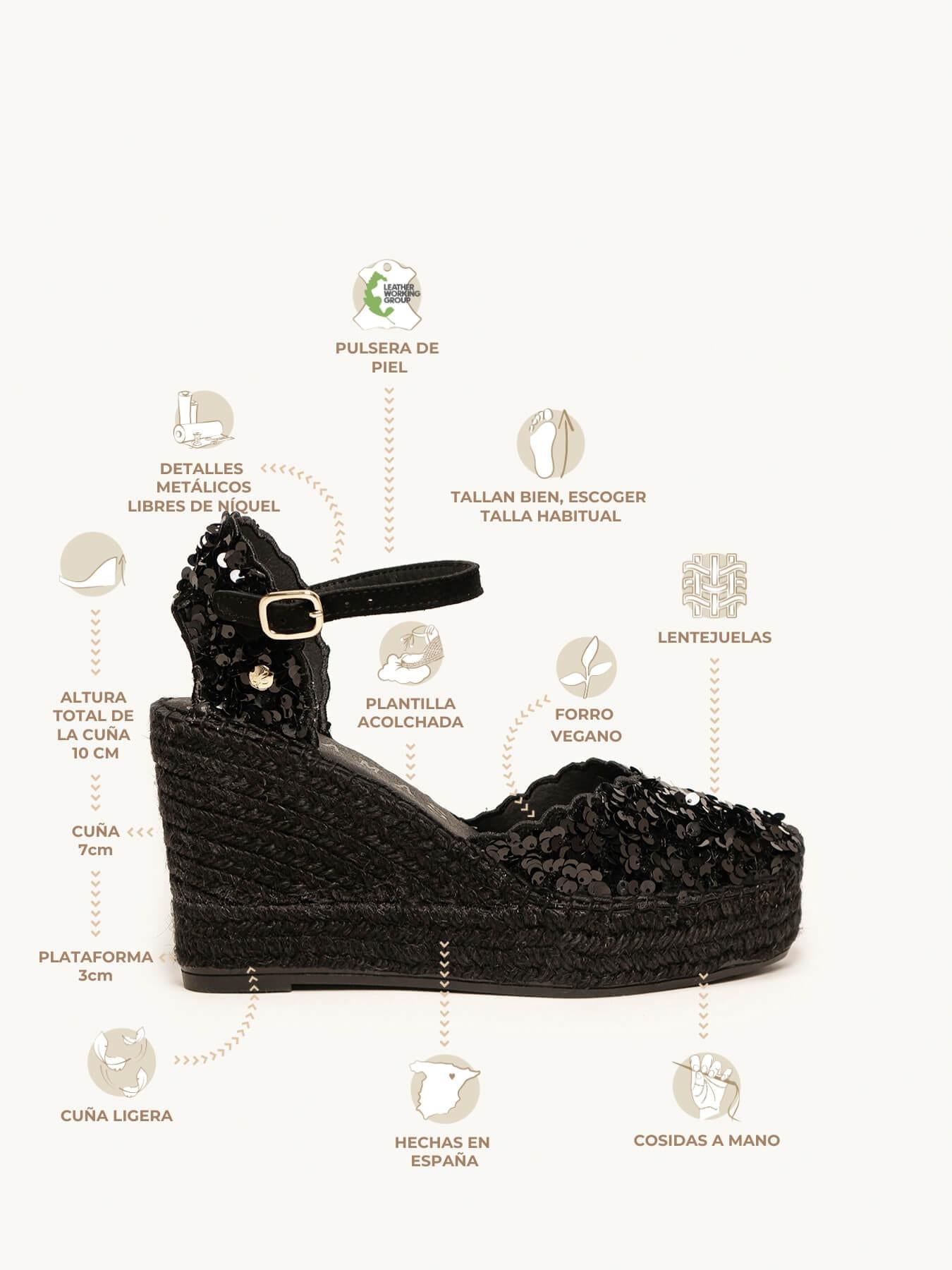 Jara Cuña 10 cm Lentejuelas Negro