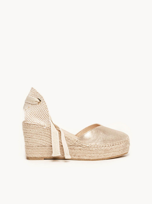 Romero Cuña Media Plataforma Ante Metal Oro