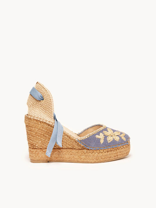 Romero Cuña 10 cm Bordado Azul Jeans