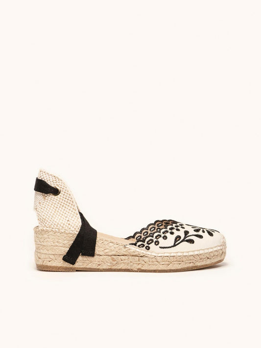 Romero Cuña Baja Lona Bordada Negro