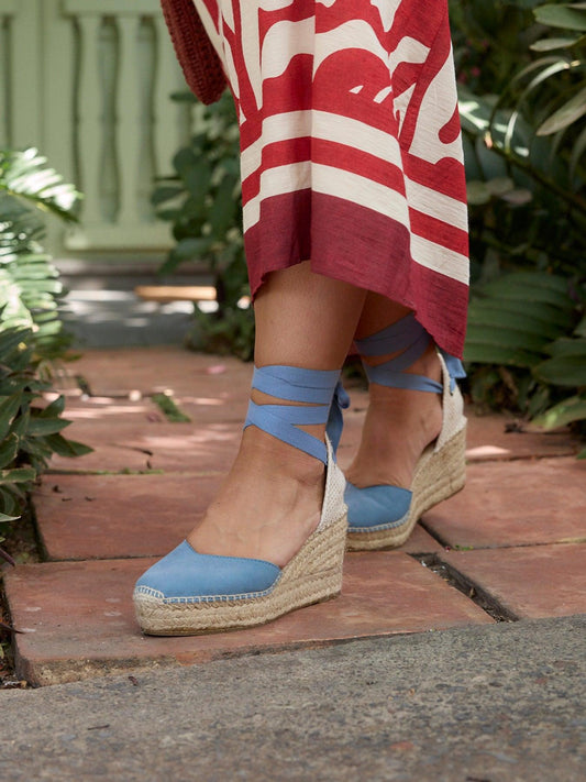 Romero Cuña Media Plataforma Ante Azul Jeans