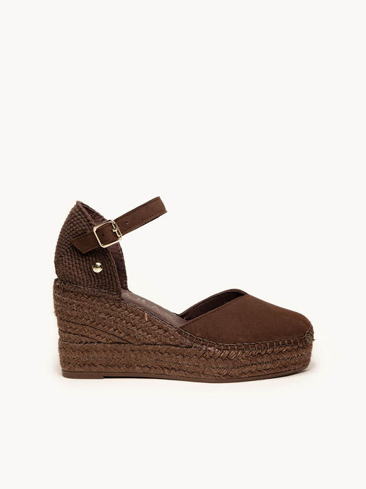 Jara Cuña 8 cm Ante Marrón Oscuro