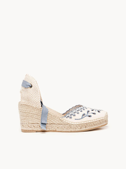 Romero Cuña Media Lona Bordada Azul Jeans