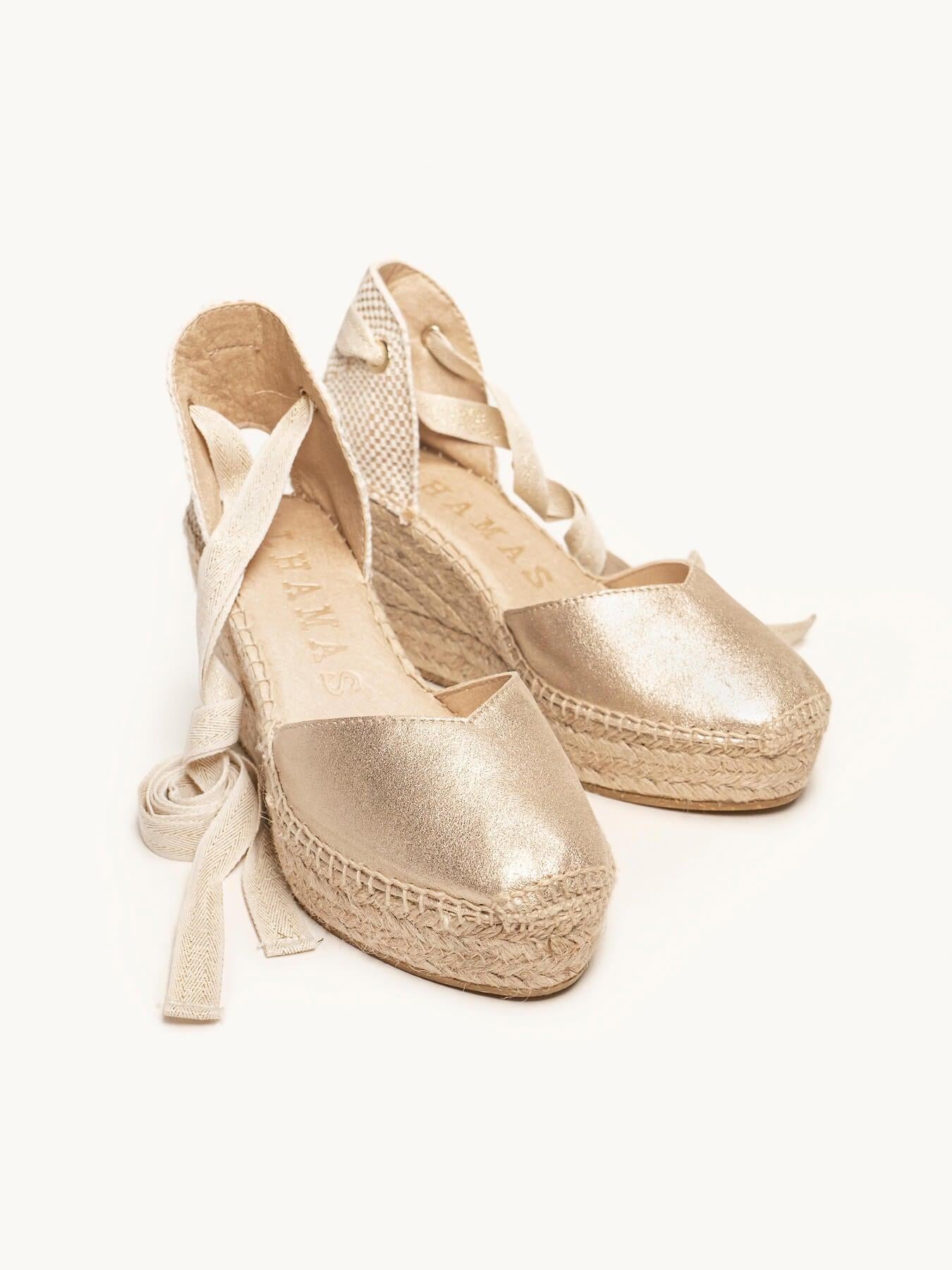 Romero Cuña Media Plataforma Ante Metal Oro