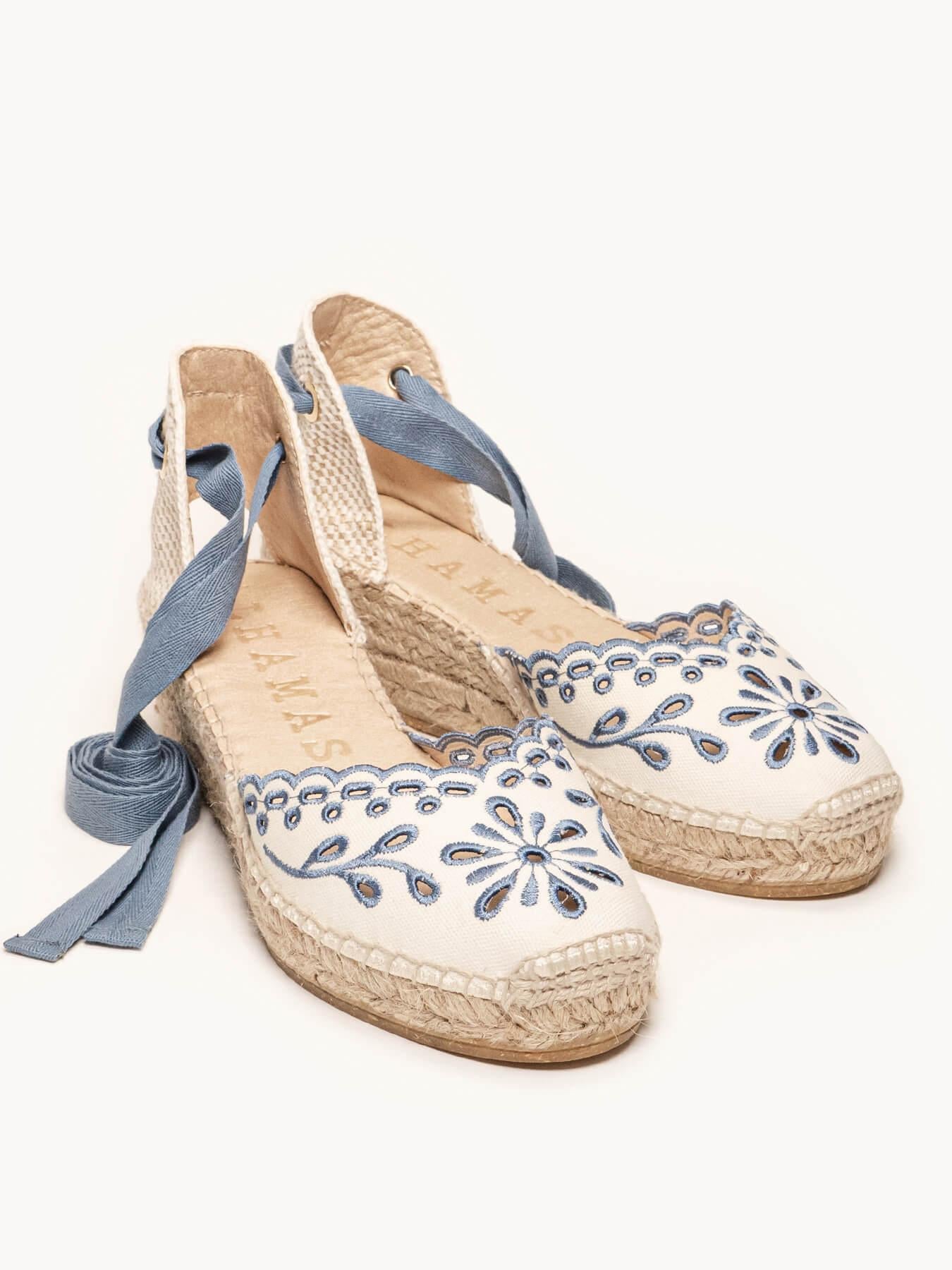 Romero Cuña 7 cm Bordado Azul Jeans