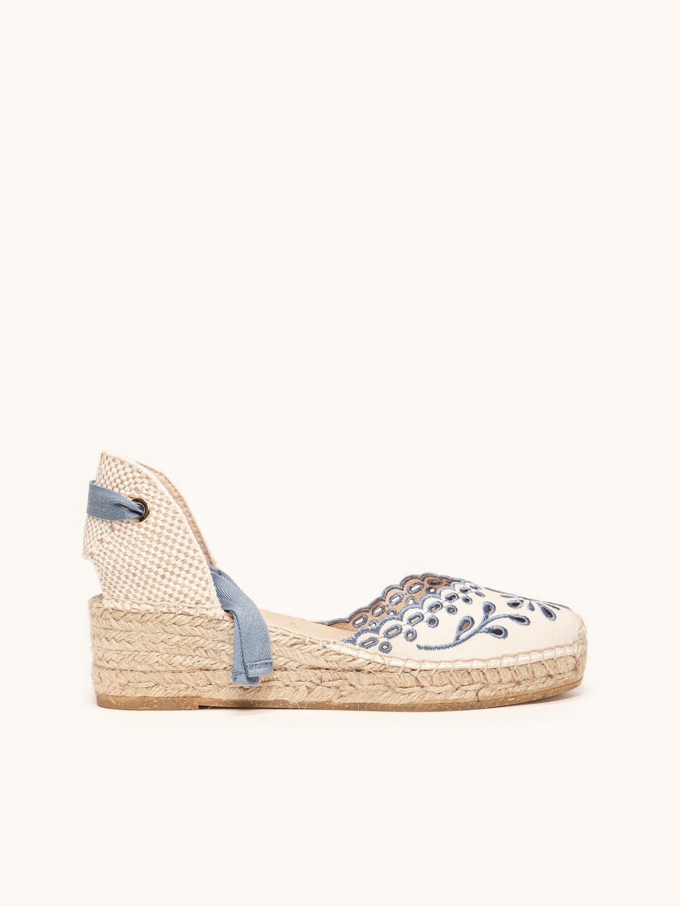 Romero Cuña Baja Lona Bordada Azul