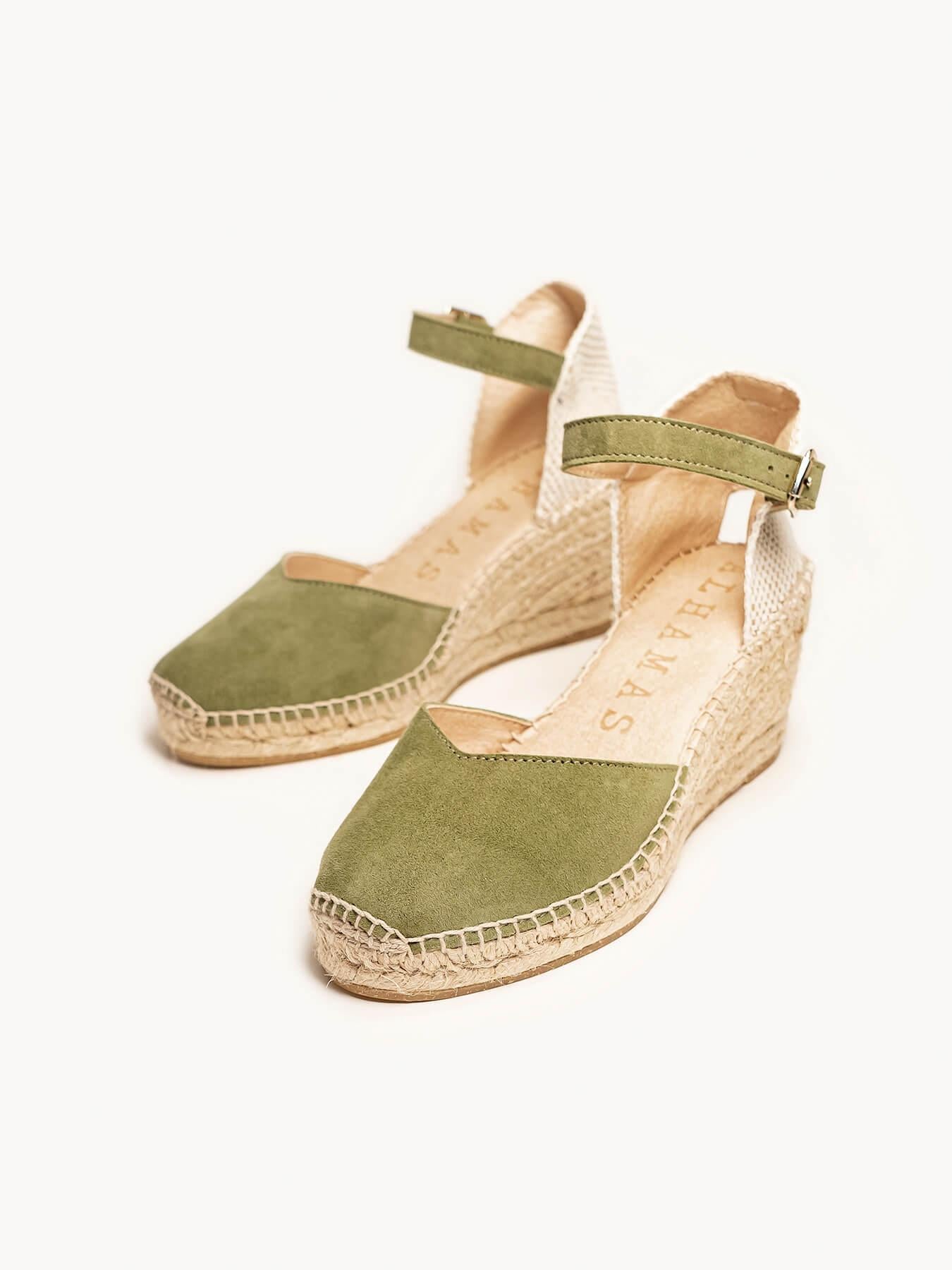 Jara cuña de 7 cm en ante verde kaki