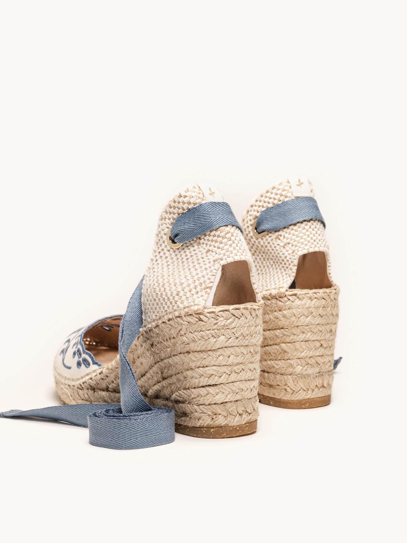 Romero Cuña 7 cm Bordado Azul Jeans