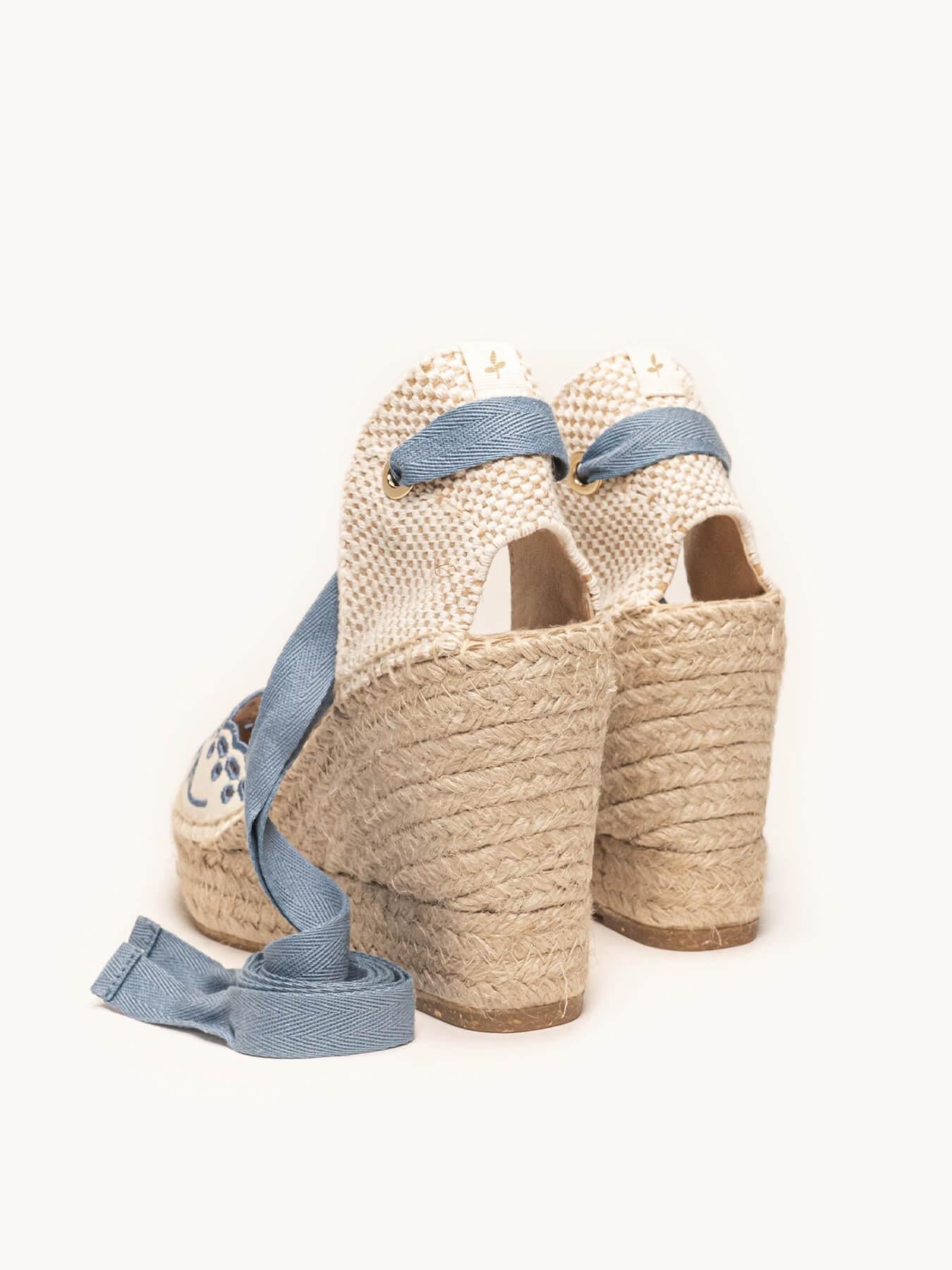 Romero Cuña Alta Lona Bordada Azul Jeans