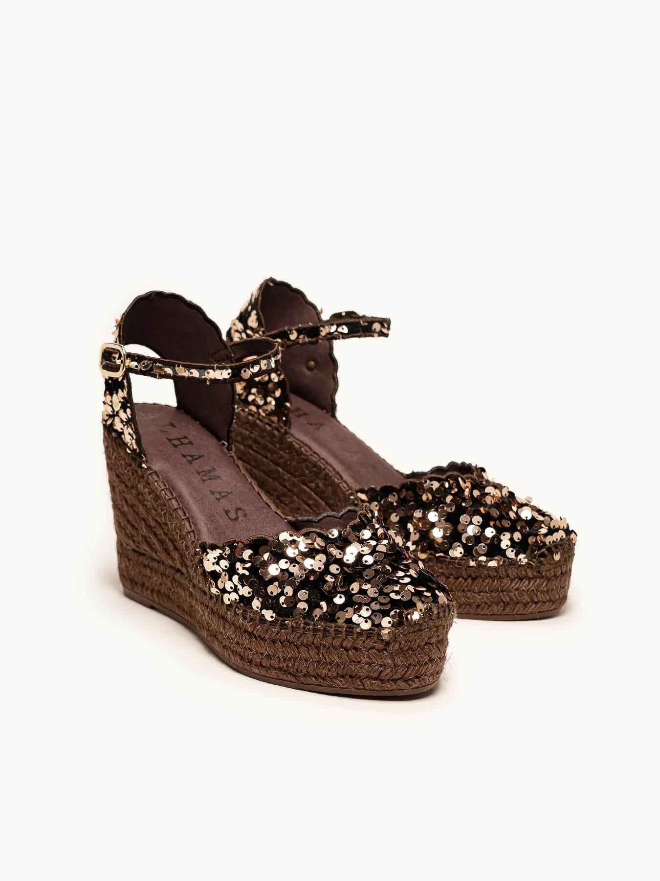 Jara Cuña 10 cm Lentejuelas Marrón