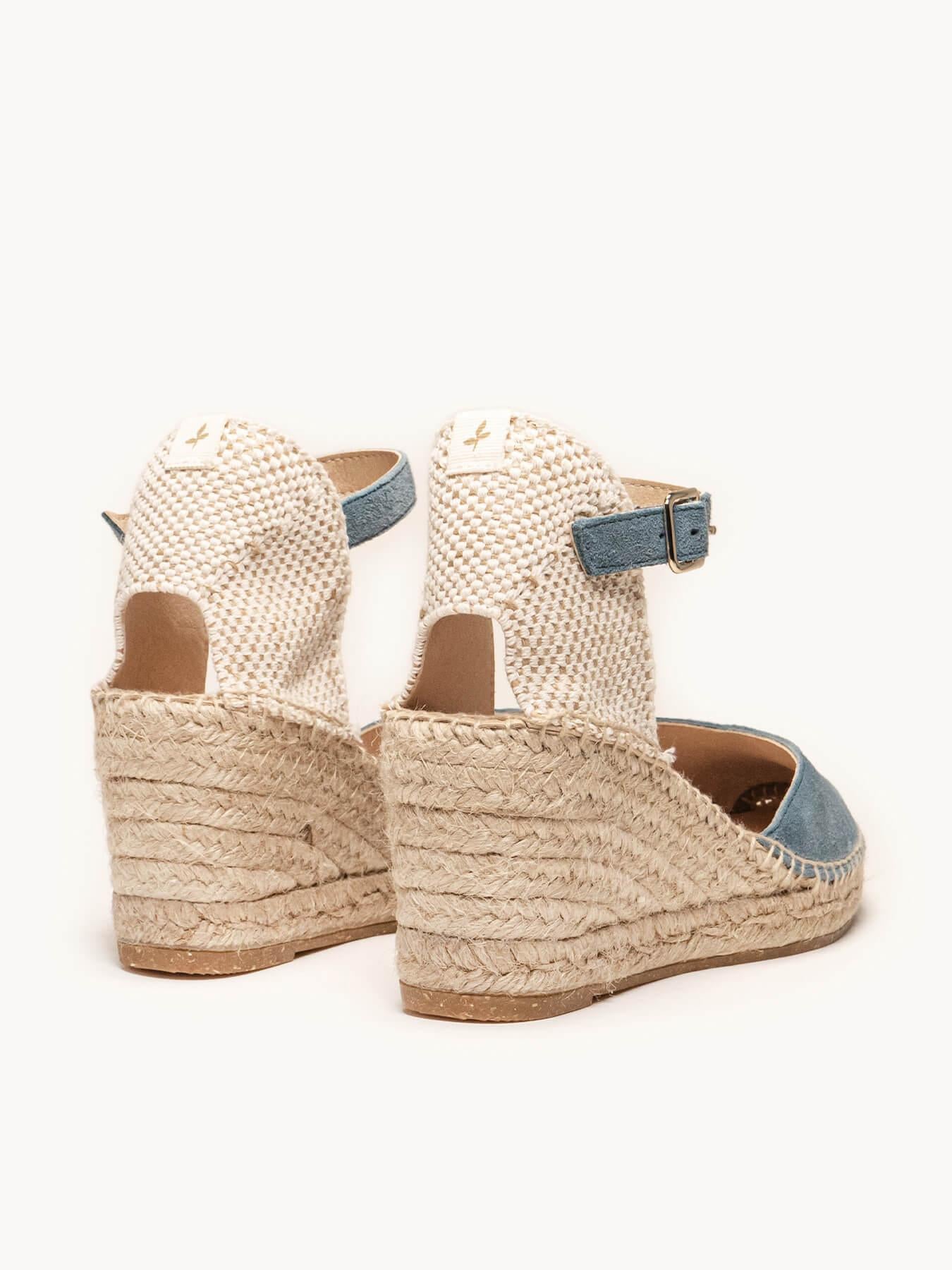 Jara cuña 7 cm en ante azul tipo jeans