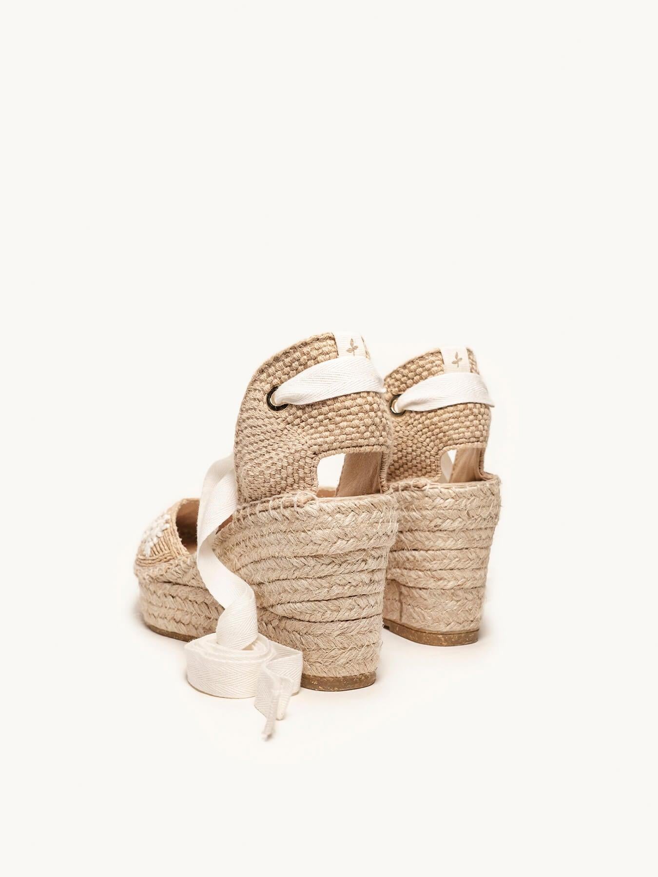 Romero Cuña Media Plataforma Rafia Flores Blanco