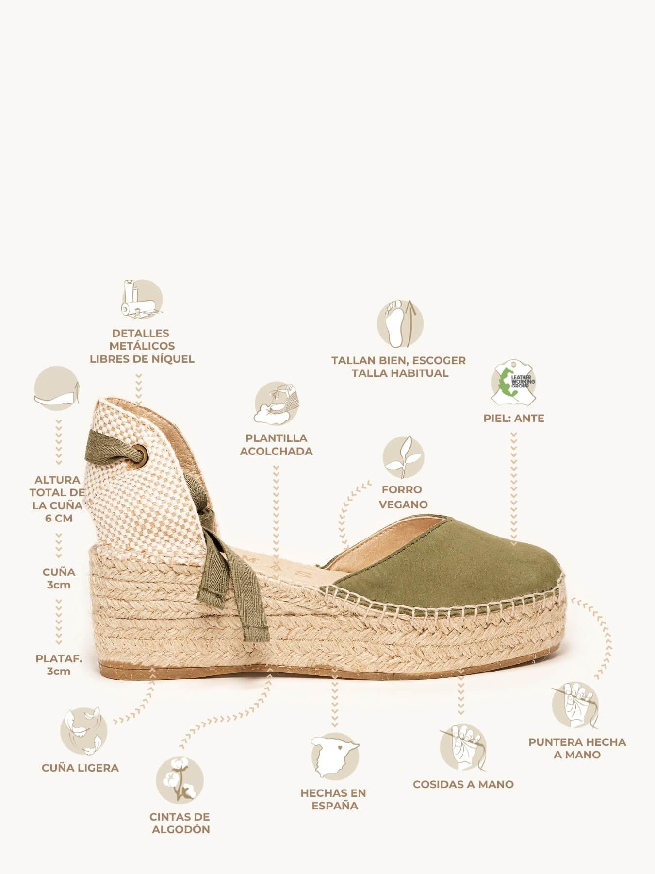 Romero Cuña 6 cm Ante Verde Kaki