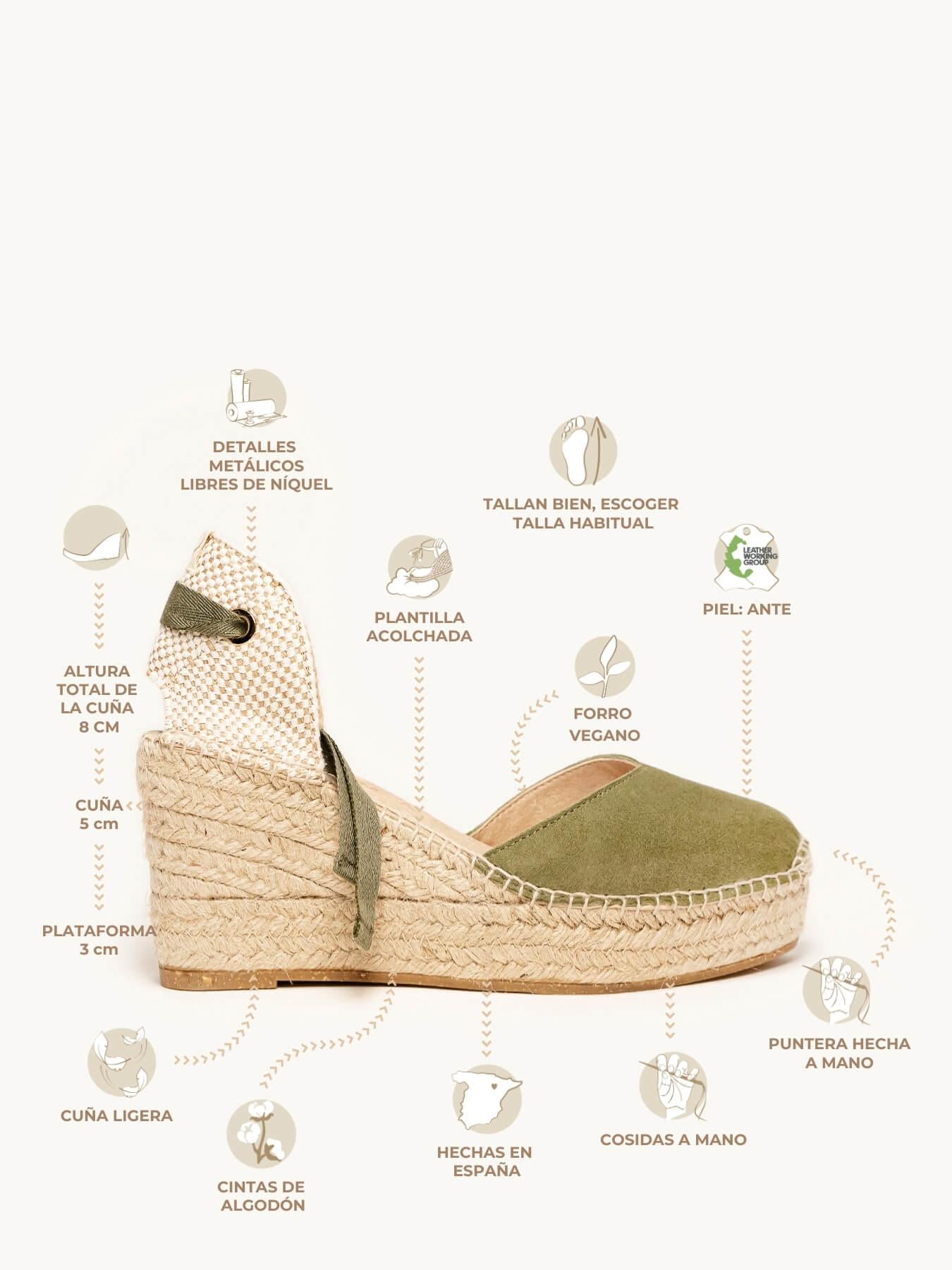 Romero Cuña 8 cm Ante  Verde Kaki