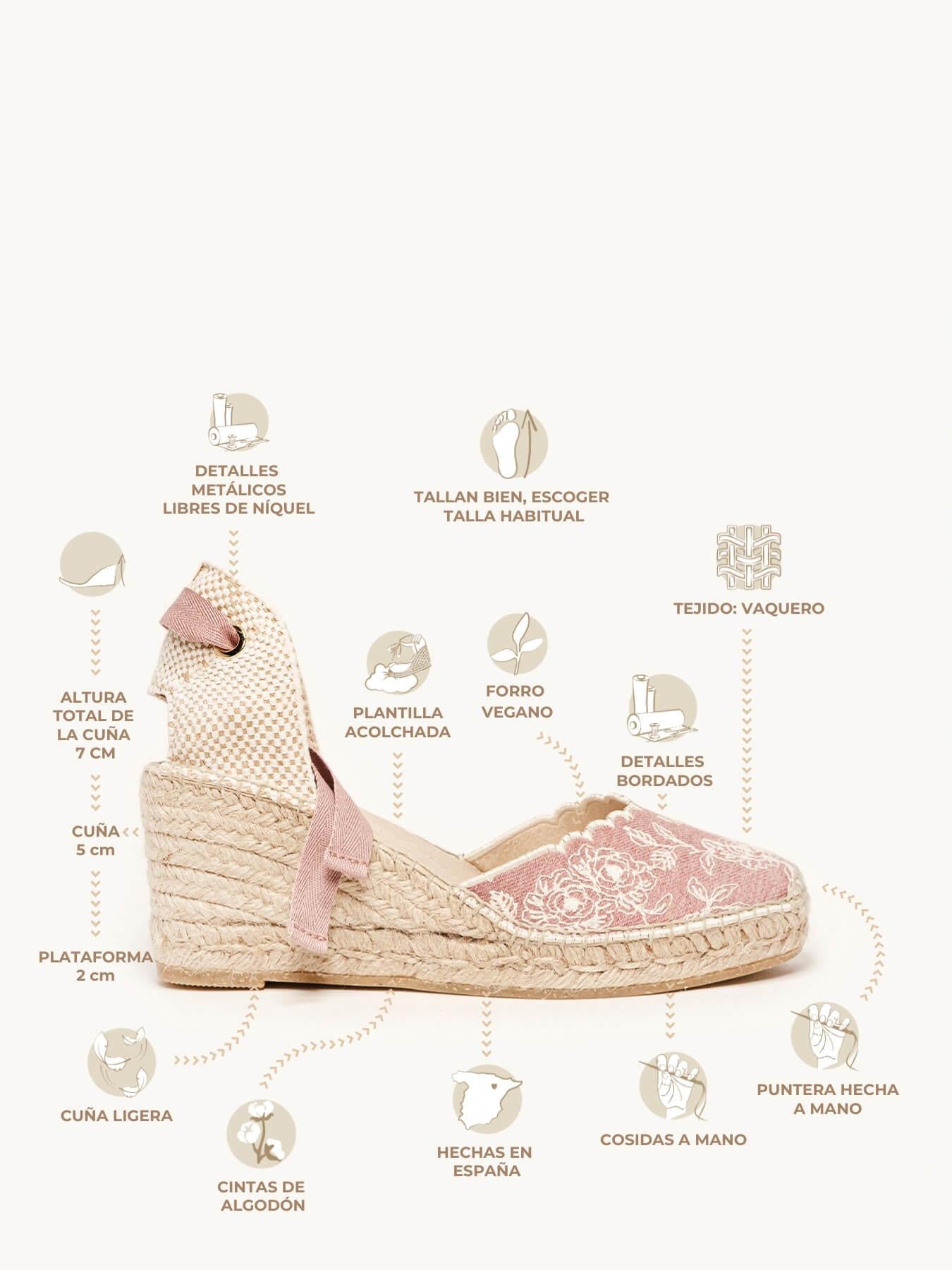 Romero Cuña Media Vaquero Bordado Rosa