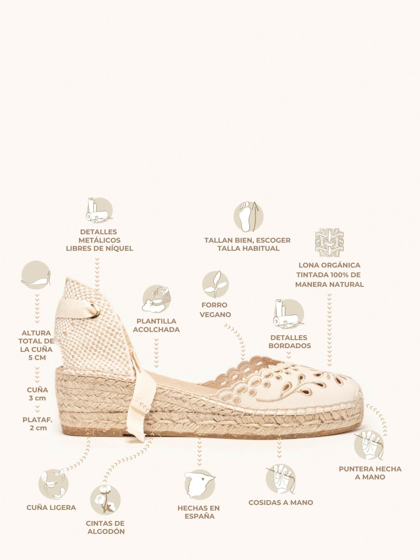 Romero Cuña Baja Lona Bordada Crudo