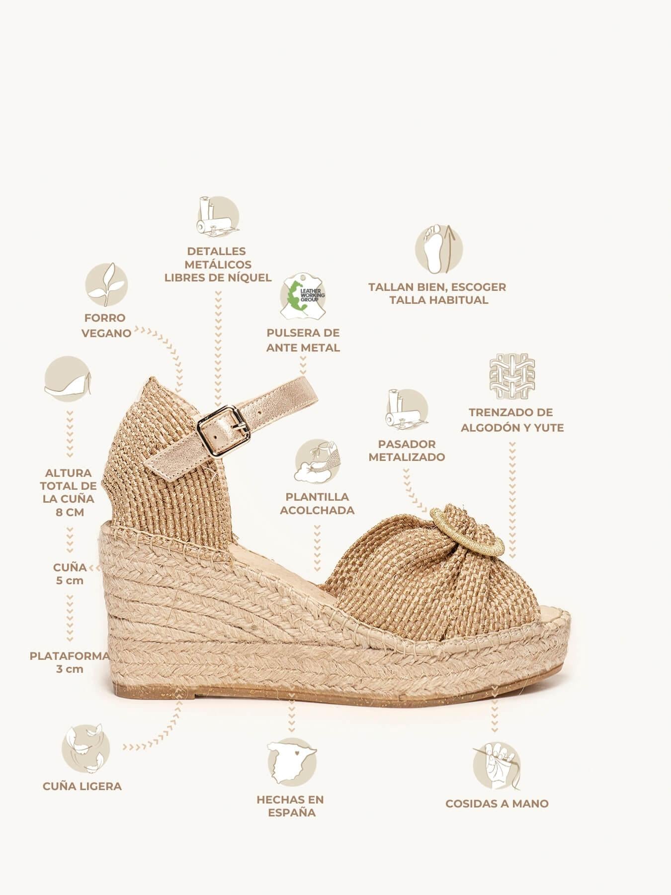 Amapola Cuña Media Plataforma Taloncillo Oro