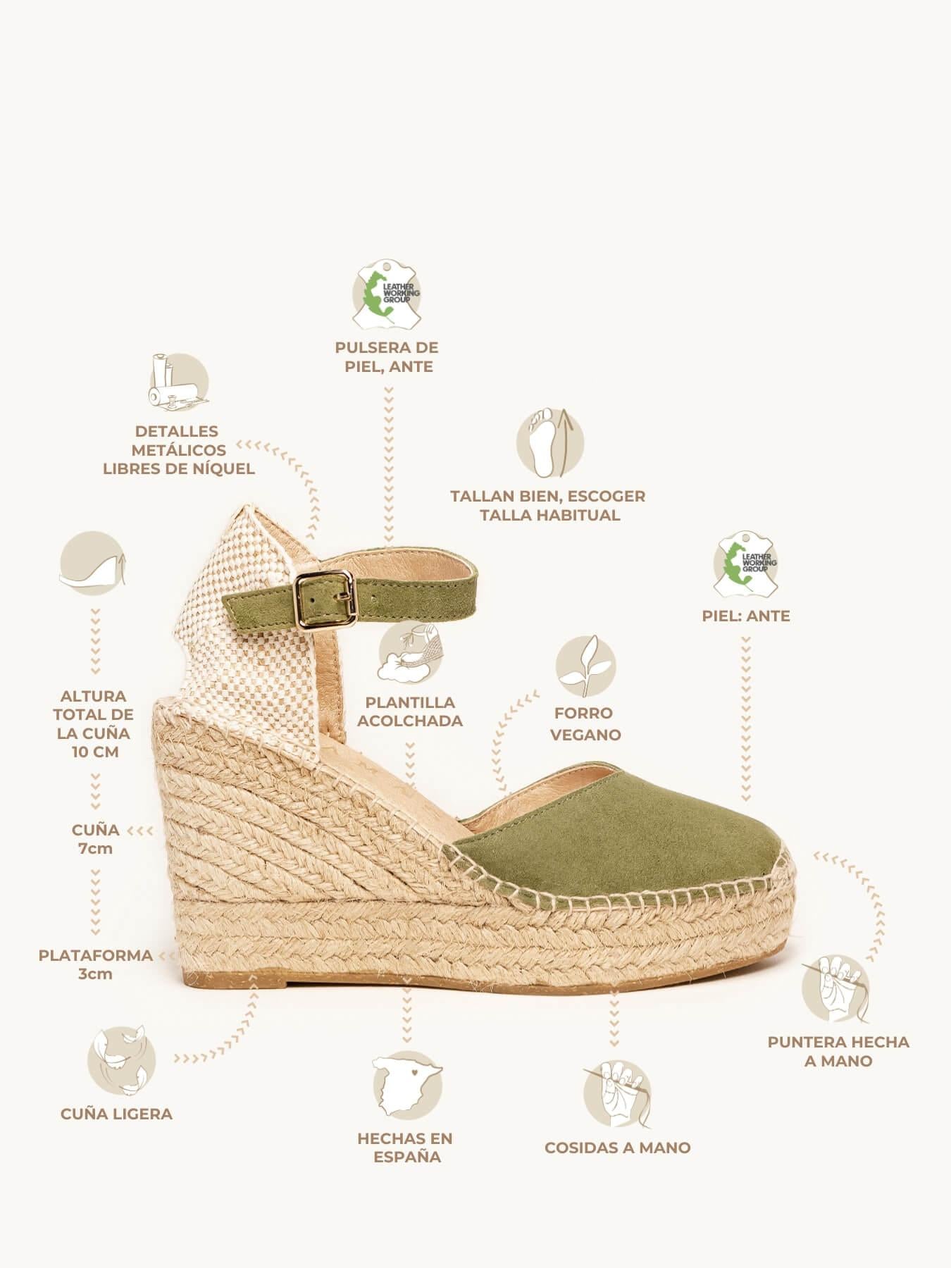 Jara Cuña 10 cm Ante Verde Kaki
