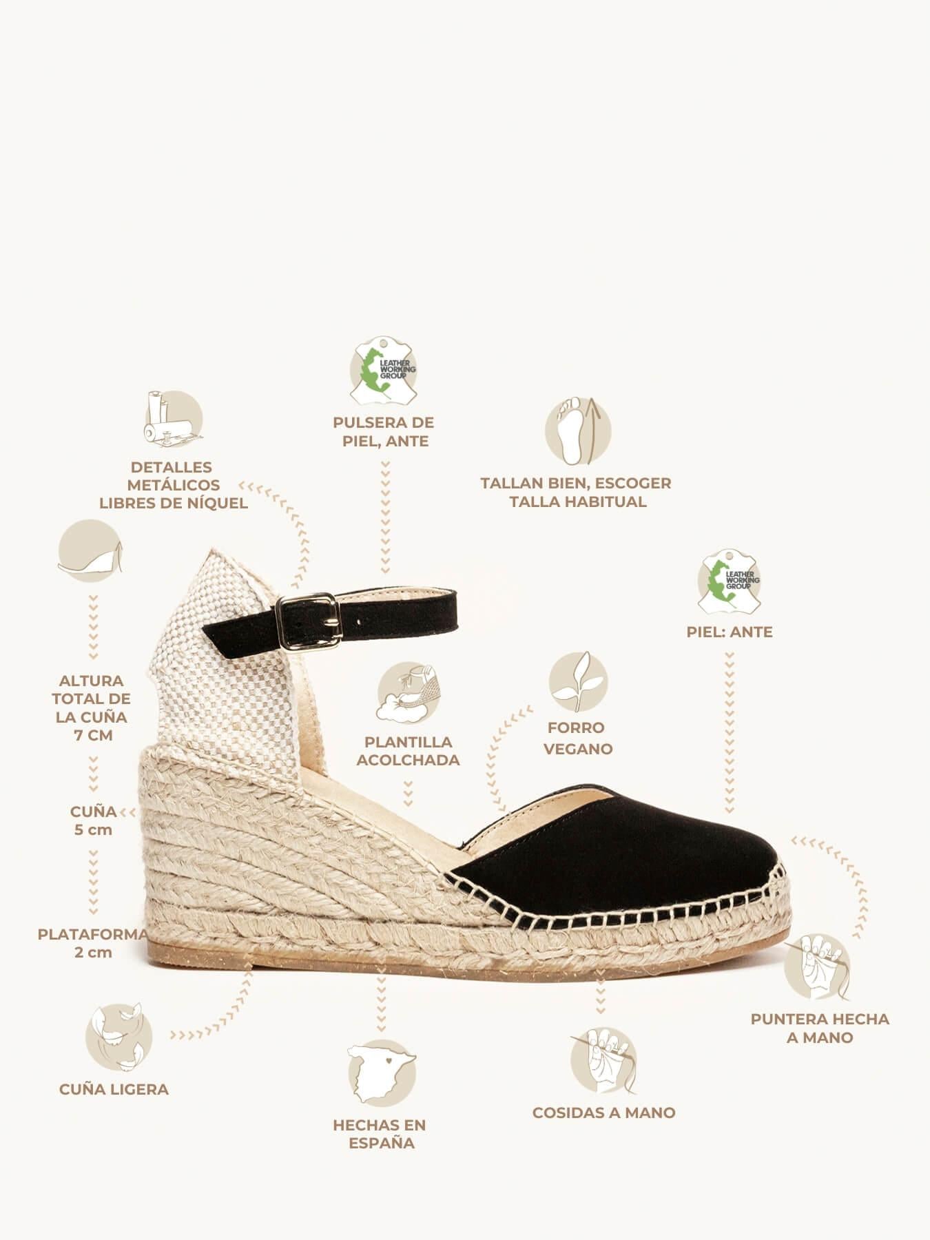Jara cuña 7 cm en ante negro