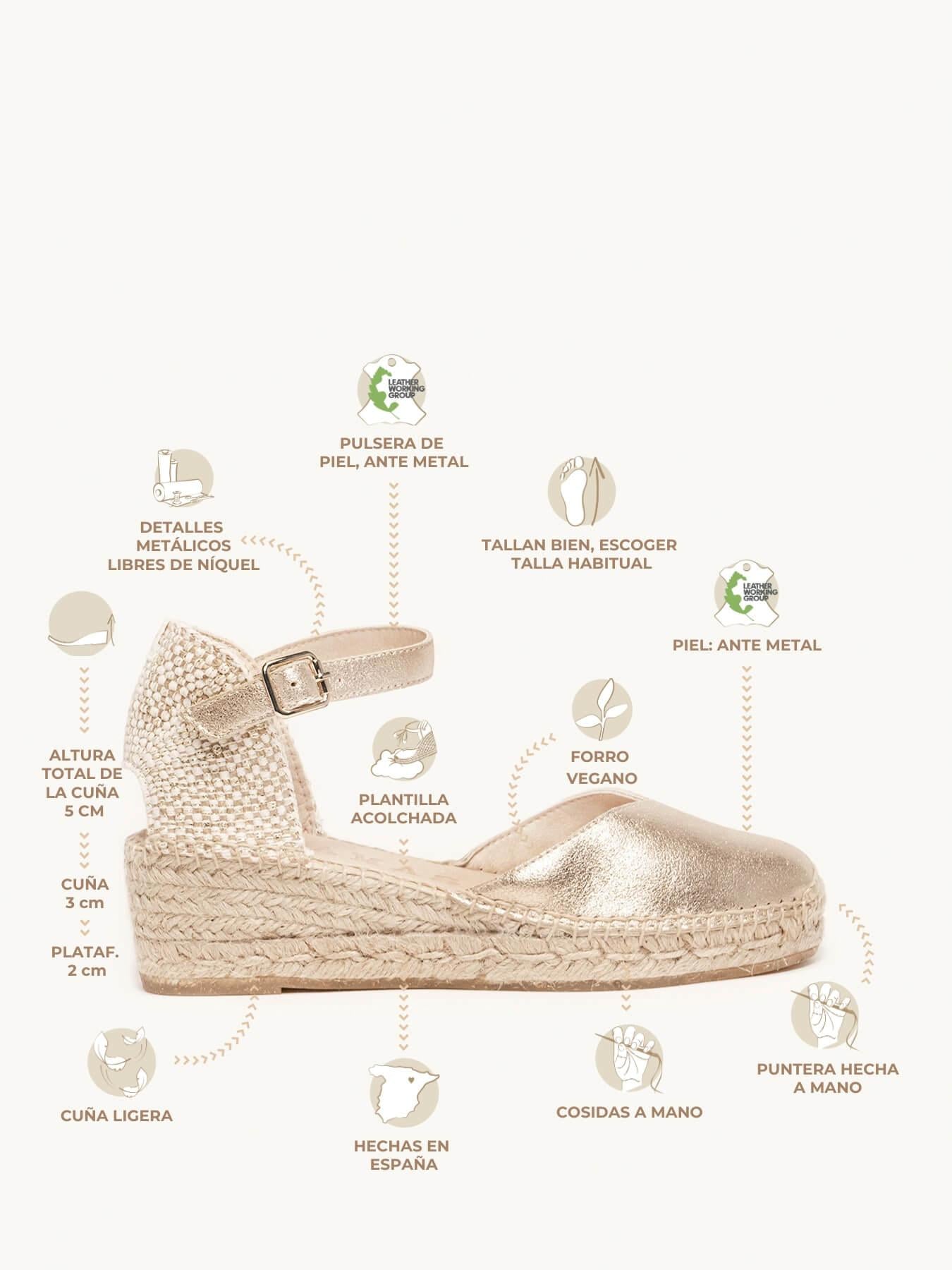 Jara Cuña Baja Ante Metal Oro